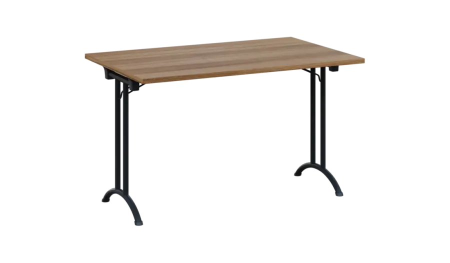 SLA 125 lak skládací jednací stůl 1250x800, deska 25 mm, podnož černý lak, deska ořech světlý